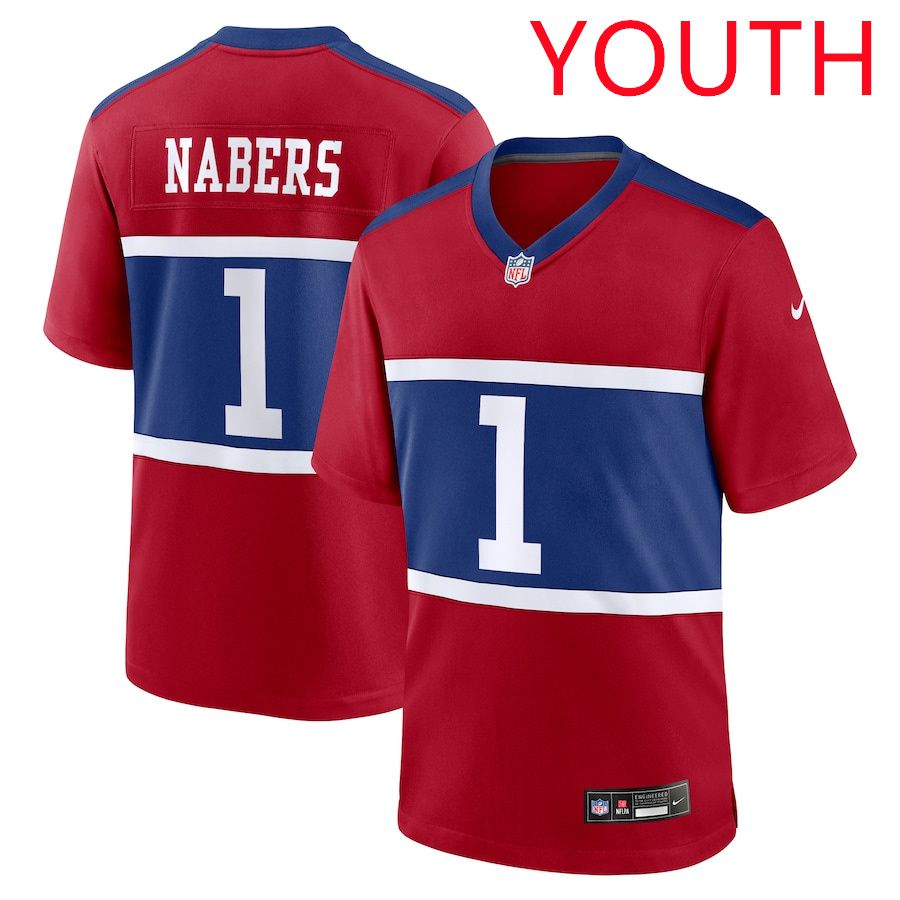 Youth New York Giants #1 Malik Nabers 2025 Nike Century Red Alternate Player Game NFL Jersey->youth nfl jersey->Youth Jersey